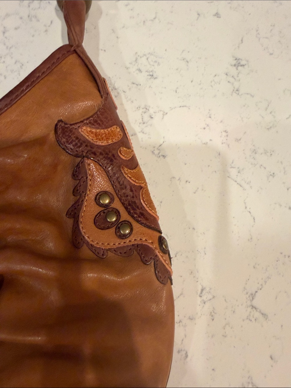 Y2K Colorful Western Brown Leather Shoulder Bag with Multicolor and Stud Flap - Picture 8 of 16